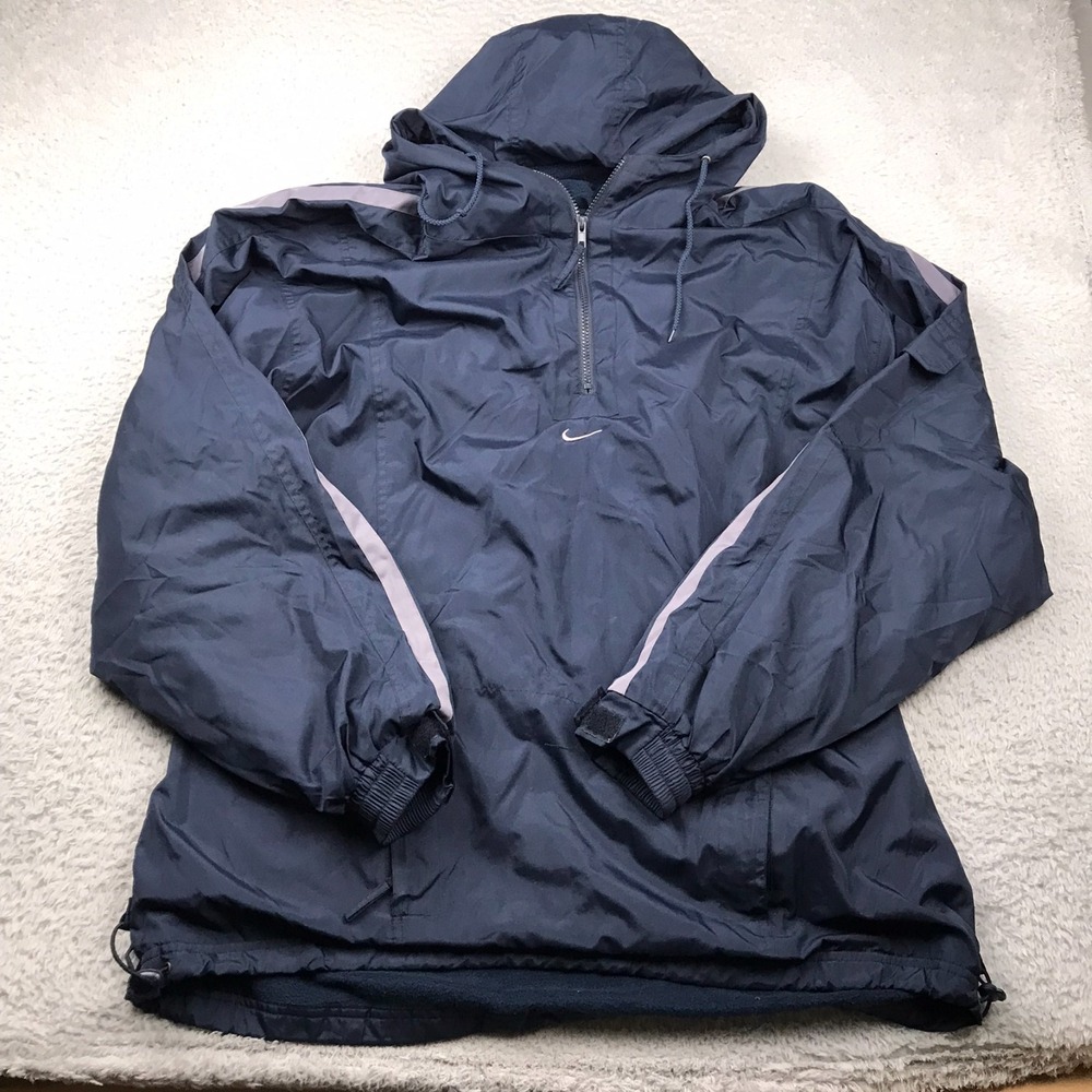 Vintage 90s Nike Jacket Mens 2XL Navy 1/4 Zip Hooded Windbreaker Center Swoosh